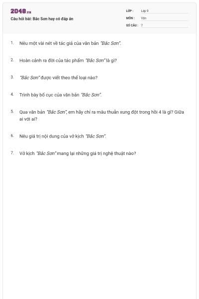 Câu hỏi bài: Bắc Sơn hay có đáp án