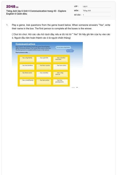 Tiếng Anh lớp 6 Unit 4 Communication trang 43 - Explore English 6 Cánh diều