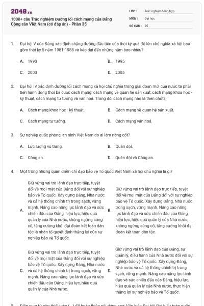 1000+ câu Trắc nghiệm Đường lối cách mạng của Đảng Cộng sản Việt Nam (có đáp án) - Phần 35