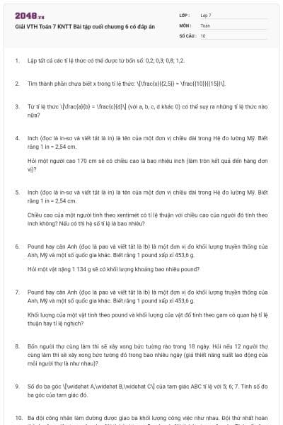 Giải VTH Toán 7 KNTT Bài tập cuối chương 6 có đáp án