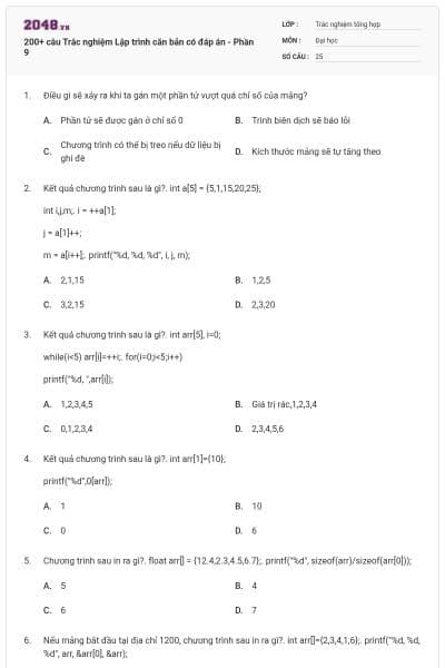 200+ câu Trắc nghiệm Lập trình căn bản có đáp án - Phần 9