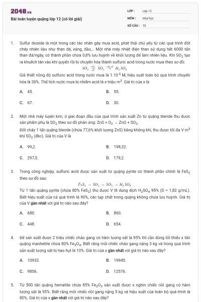 Bài toán luyện quặng lớp 12 (có lời giải)
