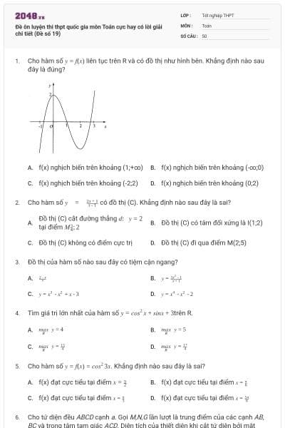 Đề ôn luyện thi thpt quốc gia môn Toán cực hay có lời giải chi tiết (Đề số 19)