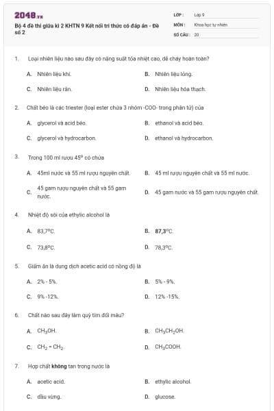 Bộ 4 đề thi giữa kì 2 KHTN 9 Kết nối tri thức có đáp án - Đề số 2