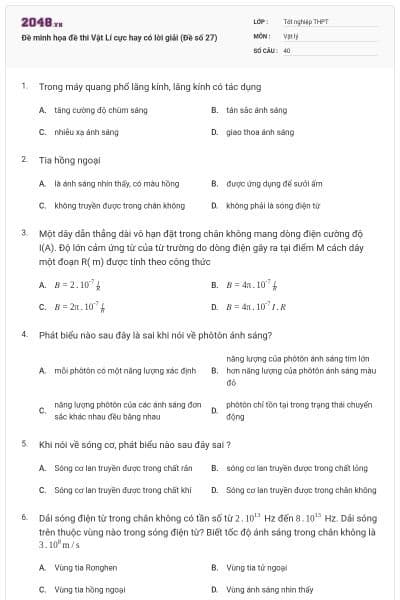 Đề minh họa đề thi Vật Lí cực hay có lời giải (Đề số 27)