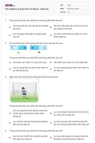 Trắc nghiệm Lực là gì? lớp 6 (có đáp án - Đúng sai)
