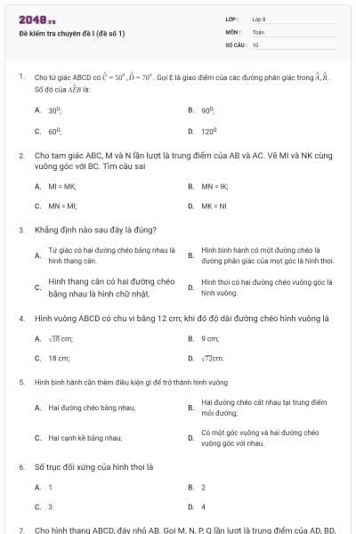 Đề kiểm tra chuyên đề I (đề số 1)