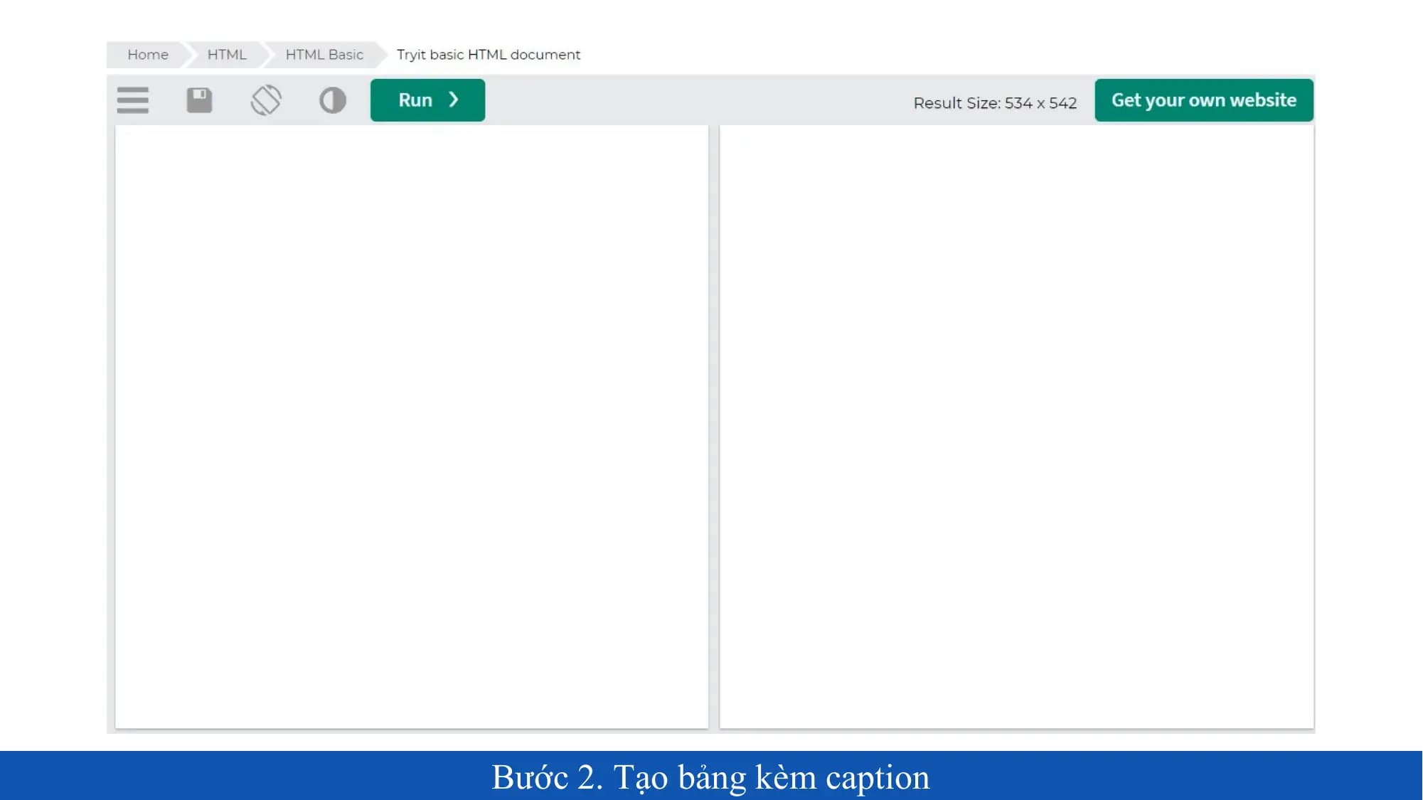 Bước 2. Tạo bảng kèm caption
