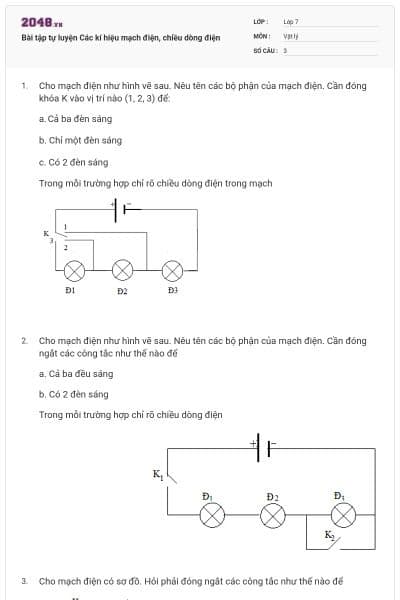 Bài tập tự luyện Các kí hiệu mạch điện, chiều dòng điện