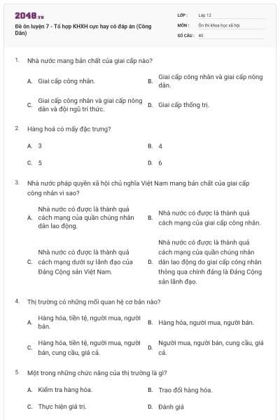 Đề ôn luyện 7 - Tổ hợp KHXH cực hay có đáp án (Công Dân)