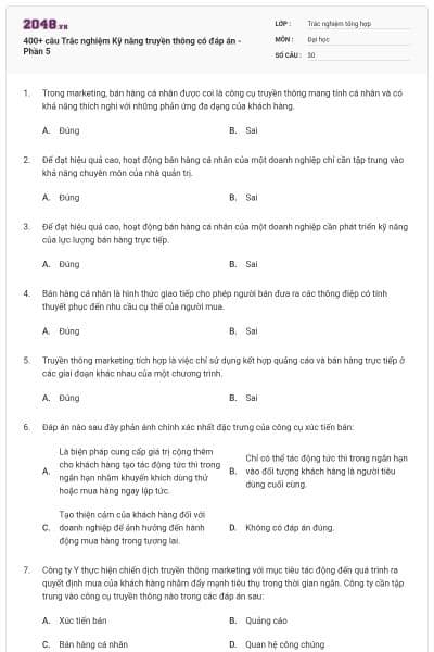400+ câu Trắc nghiệm Kỹ năng truyền thông có đáp án - Phần 5