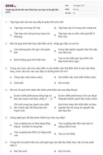 Tuyển tập đề thi thử môn Sinh Học cực hay có lời giải (Đề số 4)