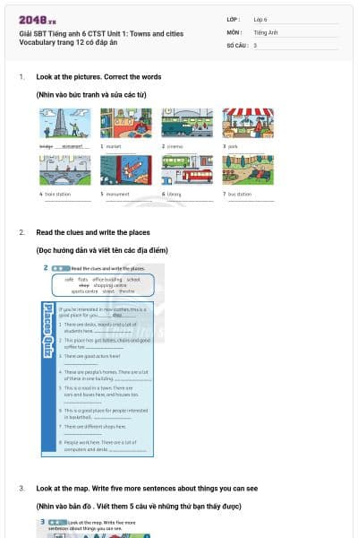 Giải SBT Tiếng anh 6 CTST Unit 1: Towns and cities  Vocabulary trang 12 có đáp án