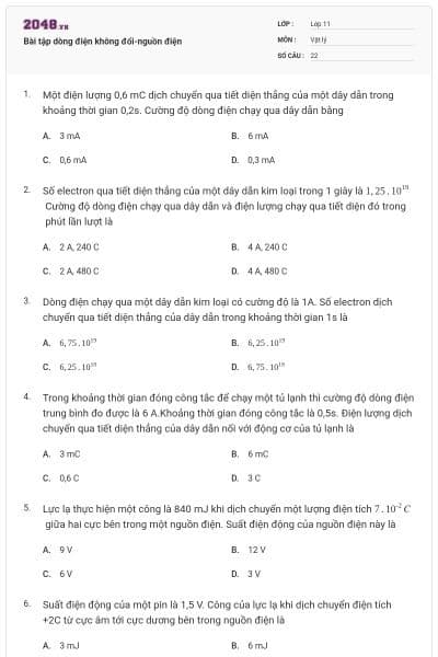 Bài tập dòng điện không đổi-nguồn điện