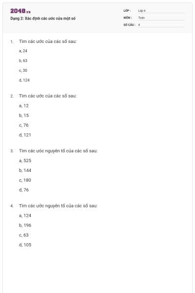 Dạng 2: Xác định các ước cửa một số