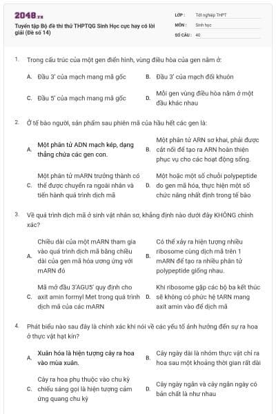 Tuyển tập Bộ đề thi thử THPTQG Sinh Học cực hay có lời giải (Đề số 14)