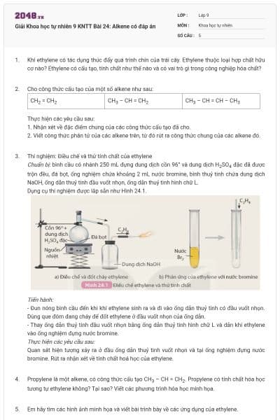 Giải Khoa học tự nhiên 9 KNTT Bài 24: Alkene có đáp án