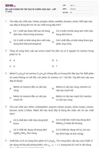 BỘ 4  ĐỀ CƯƠNG ÔN TẬP HỌC KÌ 2 MÔN: HÓA HỌC - LỚP 11 (P3)