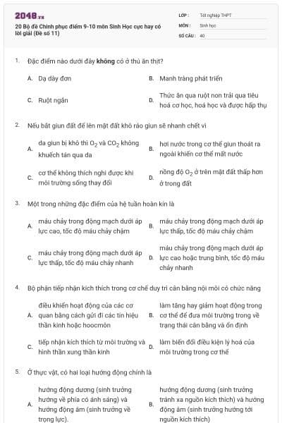 20 Bộ đề Chinh phục điểm 9-10 môn Sinh Học cực hay có lời giải (Đề số 11)