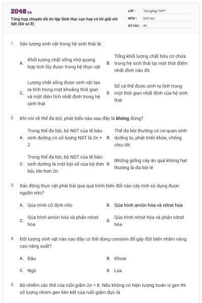 Tổng hợp chuyên đề ôn tập Sinh Học cực hay có lời giải chi tiết (Đề số 8)