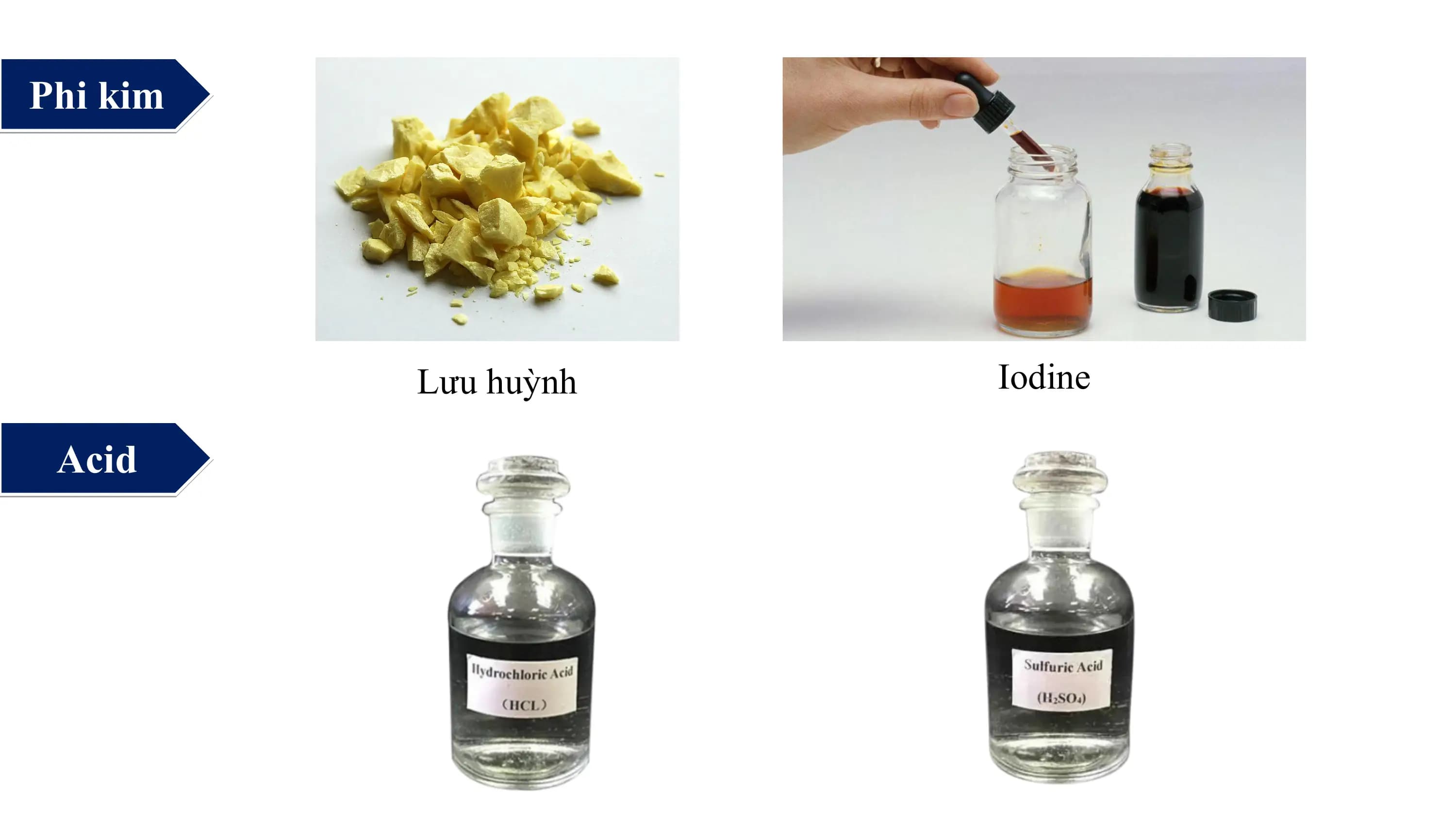 Phi kim

 Lưu huỳnh Iodine

 Acid