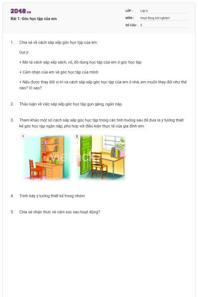 Bài 1: Góc học tập của em