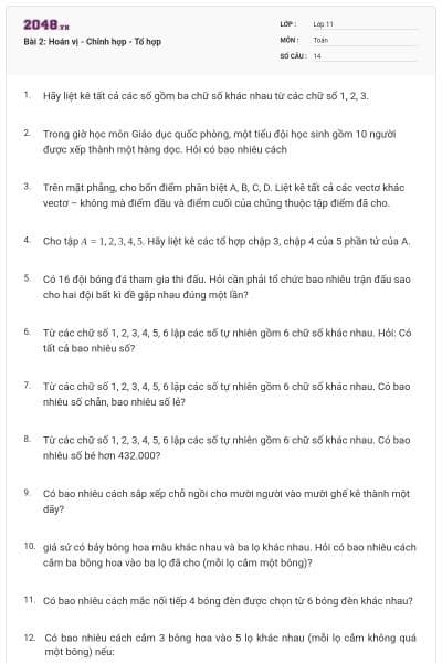 Bài 2: Hoán vị - Chỉnh hợp - Tổ hợp