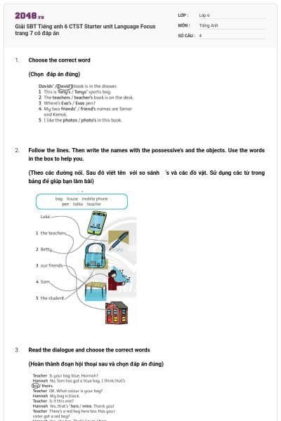 Giải SBT Tiếng anh 6 CTST Starter unit Language Focus trang 7 có đáp án