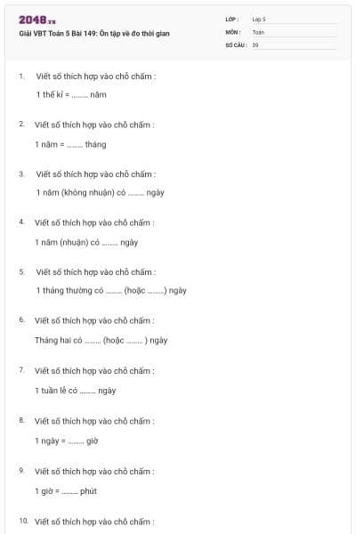 Giải VBT Toán 5 Bài 149: Ôn tập về đo thời gian