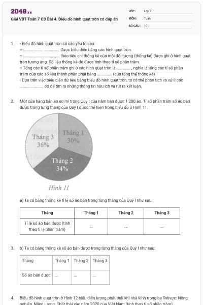 Giải VBT Toán 7 CD Bài 4. Biểu đồ hình quạt tròn có đáp án