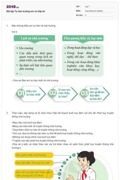 Bài tập Tự hào trường em có đáp án