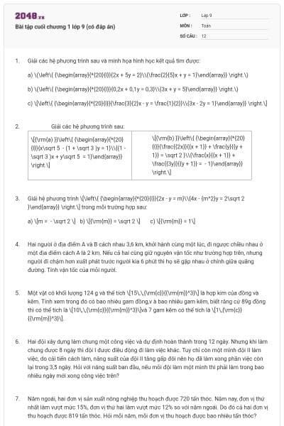 Bài tập cuối chương 1 lớp 9 (có đáp án)