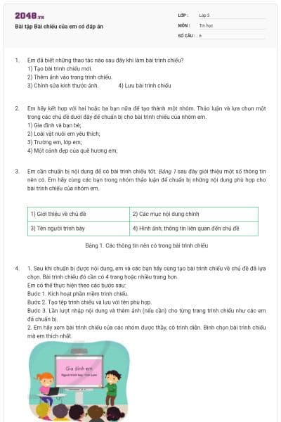 Bài tập Bài chiếu của em có đáp án