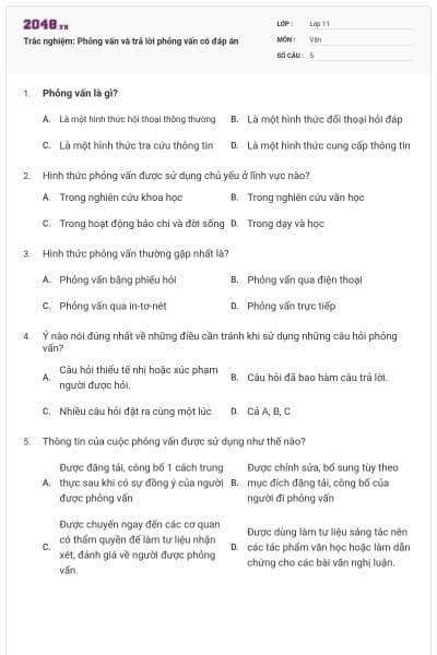 Trắc nghiệm: Phỏng vấn và trả lời phỏng vấn có đáp án