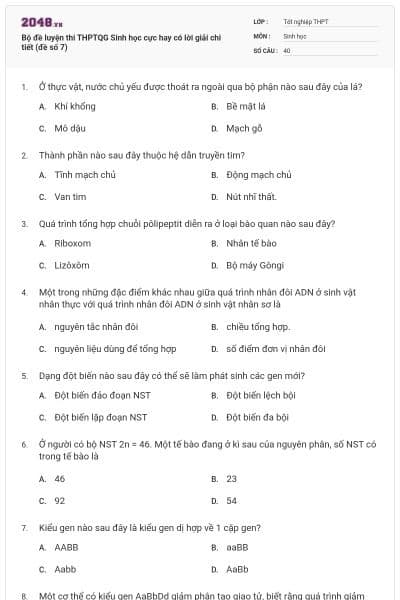 Bộ đề luyện thi THPTQG Sinh học cực hay có lời giải chi tiết (đề số 7)