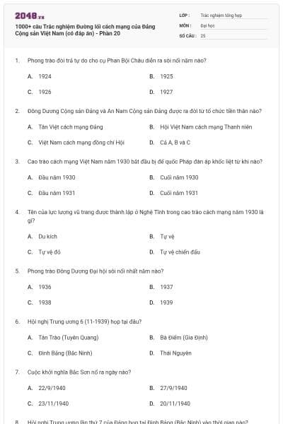 1000+ câu Trắc nghiệm Đường lối cách mạng của Đảng Cộng sản Việt Nam (có đáp án) - Phần 20