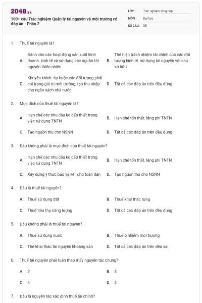 100+ câu Trắc nghiệm Quản lý tài nguyên và môi trường có đáp án - Phần 2