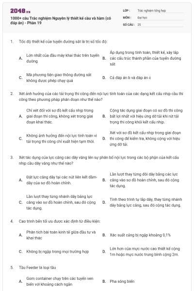 1000+ câu Trắc nghiệm Nguyên lý thiết kế cầu và hầm (có đáp án) - Phần 19