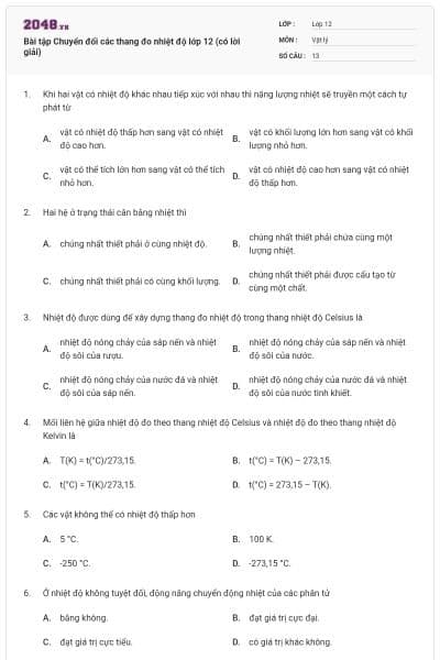 Bài tập Chuyển đổi các thang đo nhiệt độ lớp 12 (có lời giải)