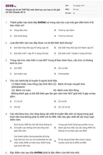 Chuyên đề ôn thi THPTQG môn Sinh học cực hay có lời giải chi tiết (Chuyên đề 2)