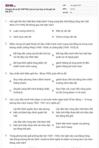 Chuyên đề ôn thi THPTQG Lịch sử cực hay có lời giải chi tiết (P7)