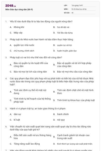 Môn Giáo dục công dân (Đề 9)
