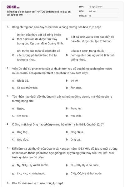 Tổng hợp đề ôn luyện thi THPTQG Sinh Học có lời giải chi tiết (Đề số 10)