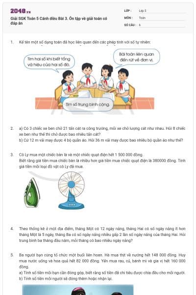 Giải SGK Toán 5 Cánh diều Bài 3. Ôn tập về giải toán có đáp án