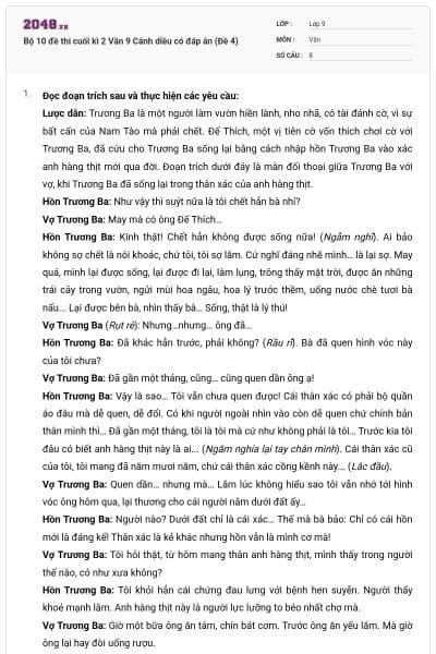 Bộ 10 đề thi cuối kì 2 Văn 9 Cánh diều có đáp án (Đề 4)