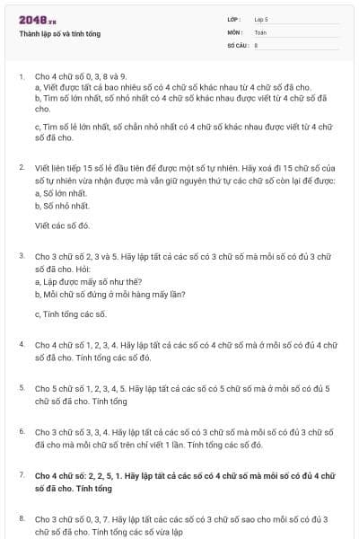 Thành lập số và tính tổng