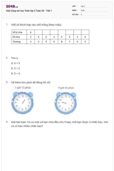 Giải Cùng em học Toán lớp 2 Tuần 26 - Tiết 1