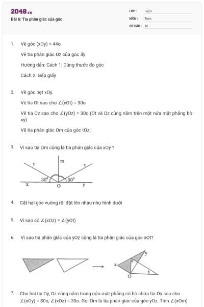 Bài 6: Tia phân giác của góc