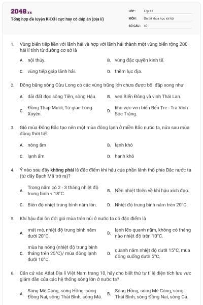 Tổng hợp đề luyện KHXH cực hay có đáp án (Địa lí)