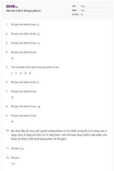 Giải toán 6 Bài 4: Rút gọn phân số